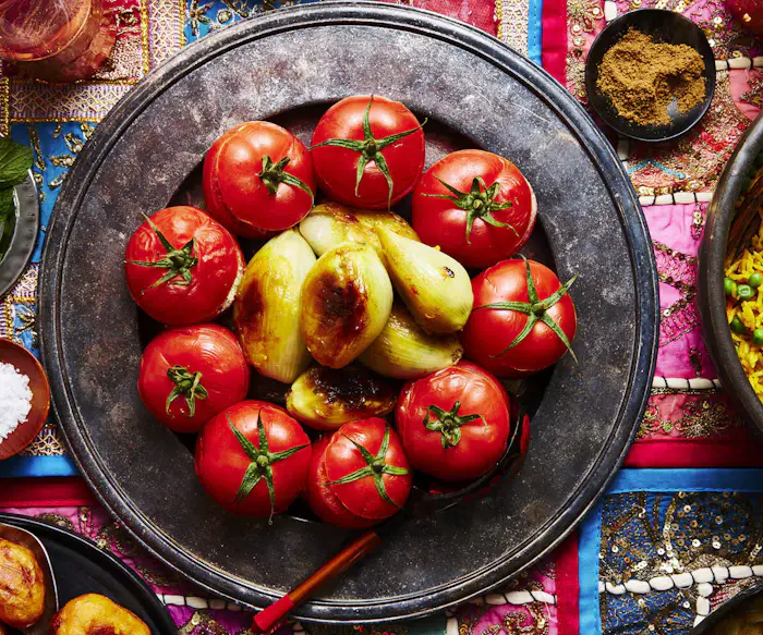 Mahasha (Tomatoes and Onions Stuffed With Chicken and Rice) image
