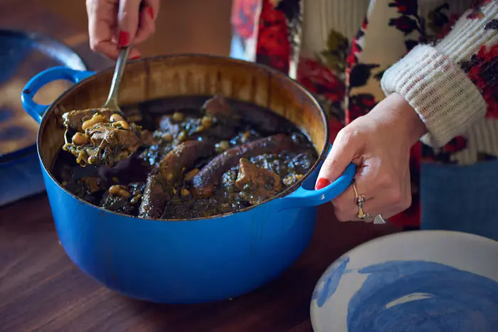 P'kaila (Burnt Spinach, Bean, and Sausage Stew) image
