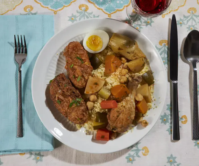 Chicken Patties With Couscous and Vegetable Soup image