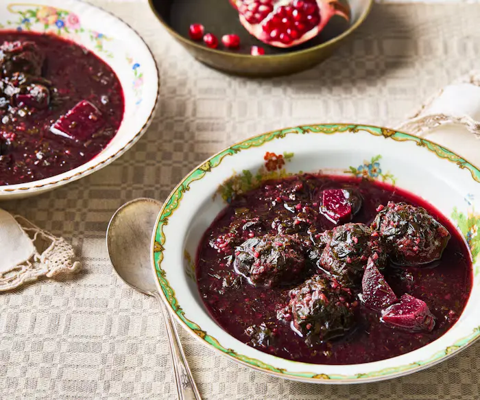 Ash-e Anar (Persian Pomegranate Soup with Herbs and Meatballs) image
