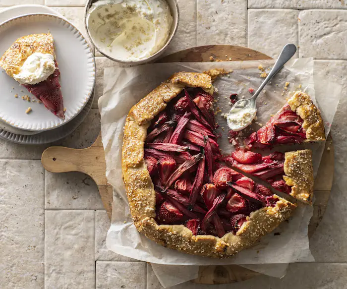 Rhubarb and Strawberry Galette with Halva Cream image