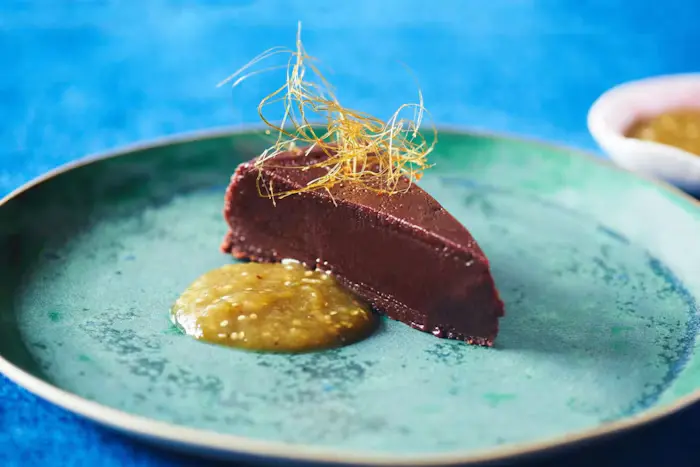 Boca Negra with Tomatillo Sauce (Flourless Chocolate Cake) image