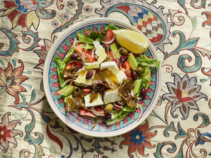Greek-Inspired Salad With Crispy Grape Leaves image